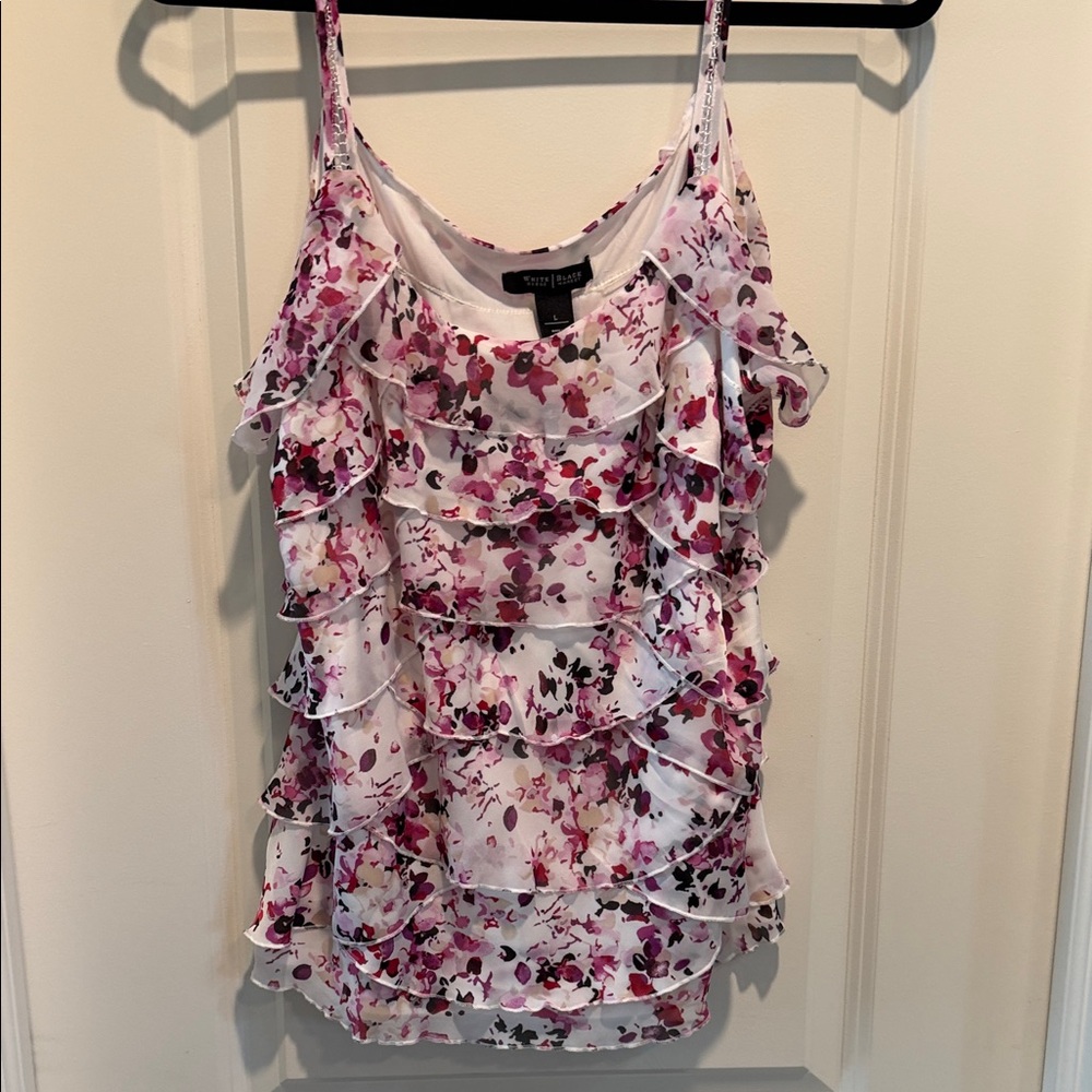 White House Black Market Floral Ruffle Camisole - Pink and White